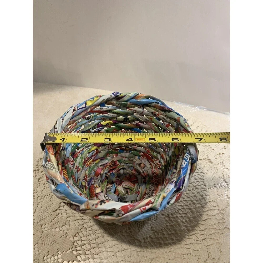 Up cycled Magazine Recycled Paper Weave Basket Planter Pot Holder Boho Unique - Picture 7 of 8